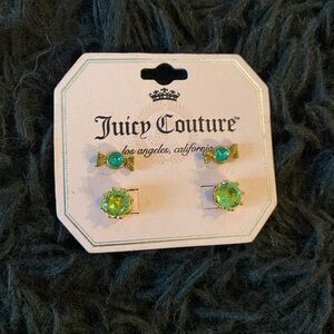 Juicy Couture Set of 2 Gold Tone Stud Earrings Green Candy & Green Studs NWT